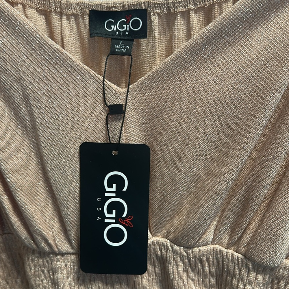 GIGIO size LARGE Tan Smocked Peplum Blouse with long sleeves. NWT!! - Picture 8 of 8
